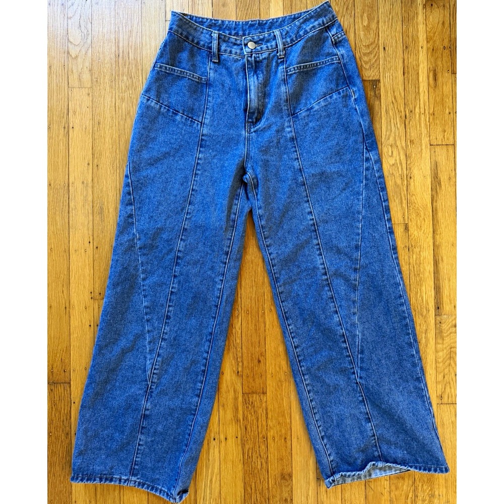 Cider Seam Front Wide Leg Jeans High Rise Medium Wash Baggy Denim Size M